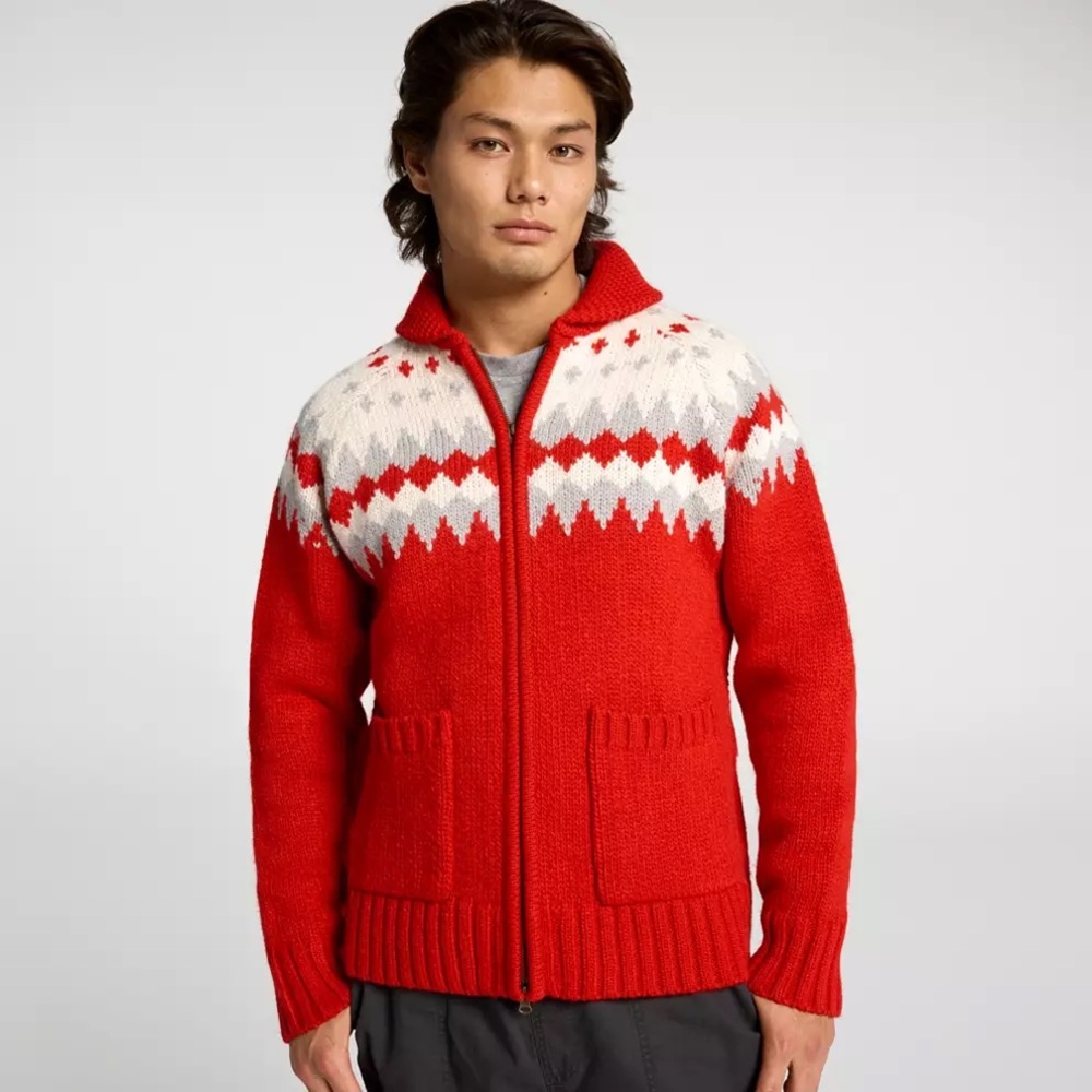 NWT Alpine Design Men's Zip Cardigan Wool Blend Sweater XL Mountain Peak/Red